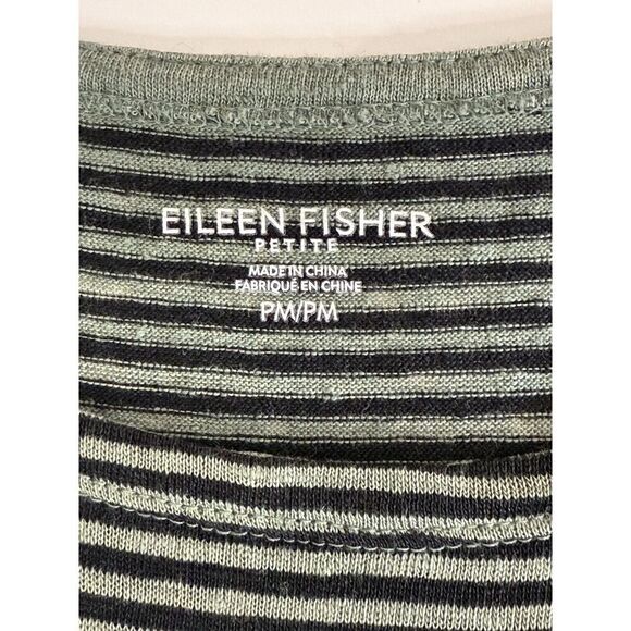 Eileen Fisher Size PM Petite M Linen Striped Dress Black Green Organic Short - Picture 6 of 10